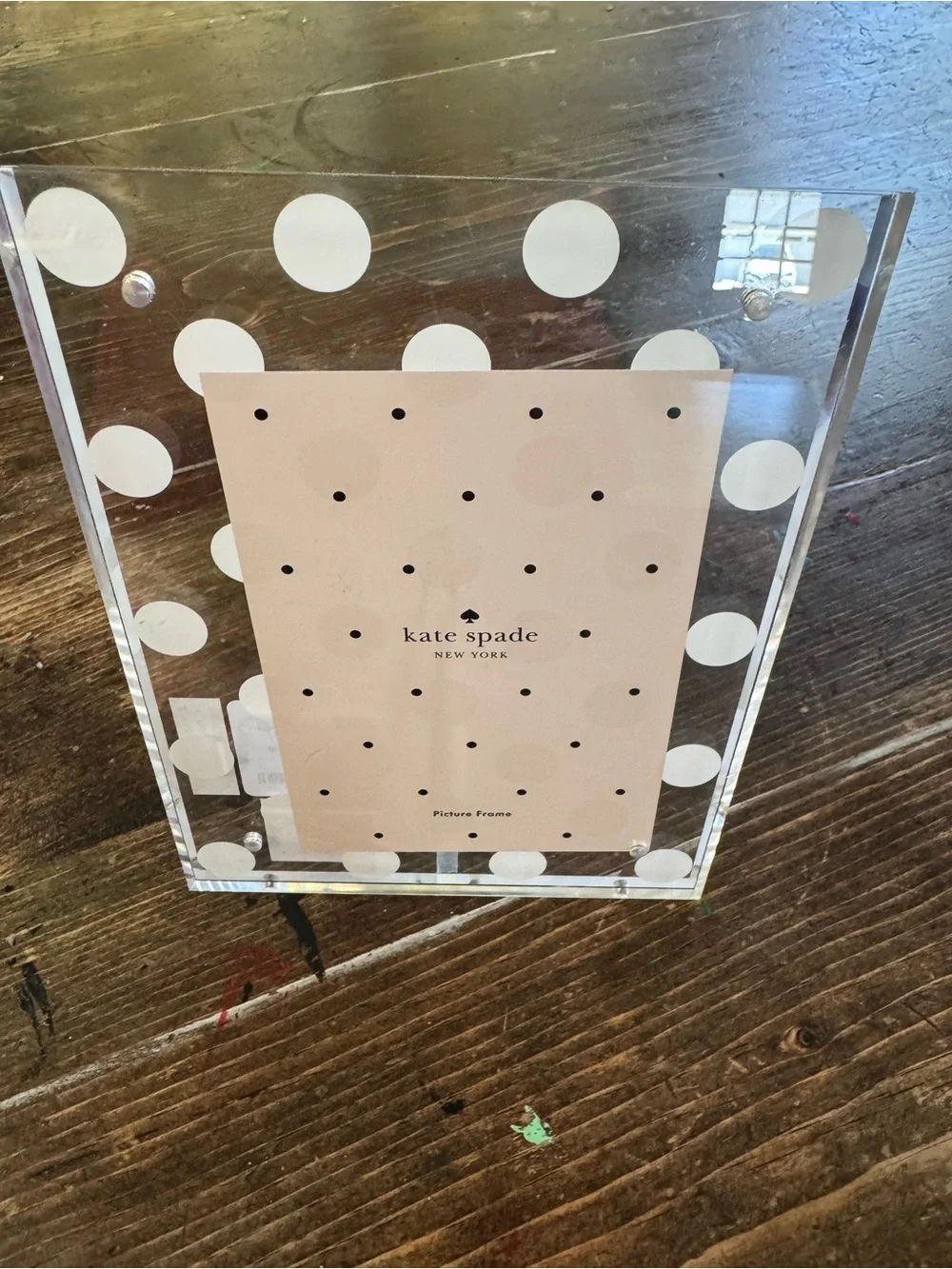 kate spade ♠️ magnetic 5X7 Clear Acrylic Picture Frame with White Polka Dots